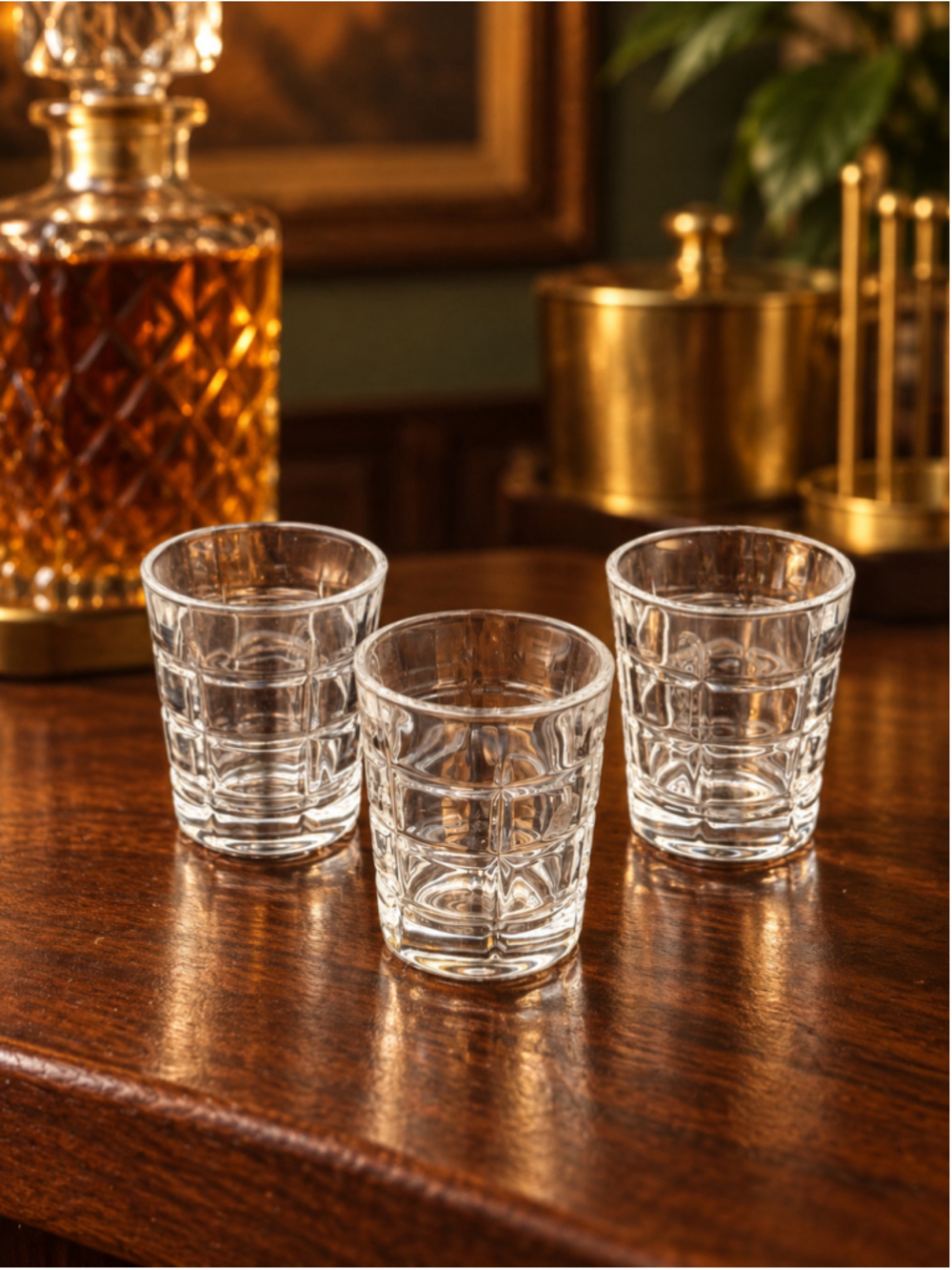 Mid-Century Pressed Square Cut Shot Glass Set of 3